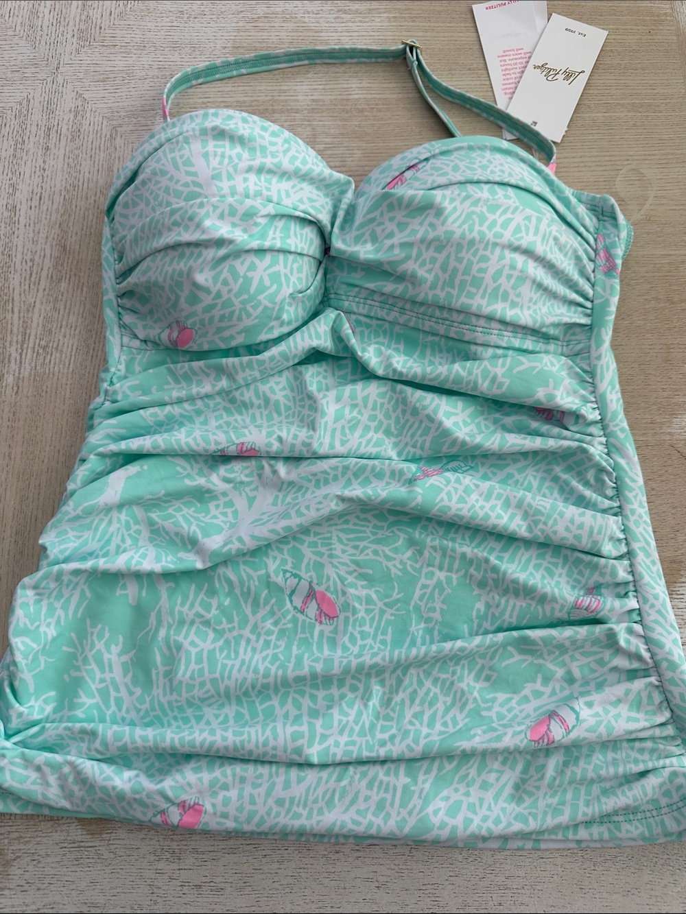 Lilly Pulitzer NWT Mint Green Tankini Top with Pink Shell Accents